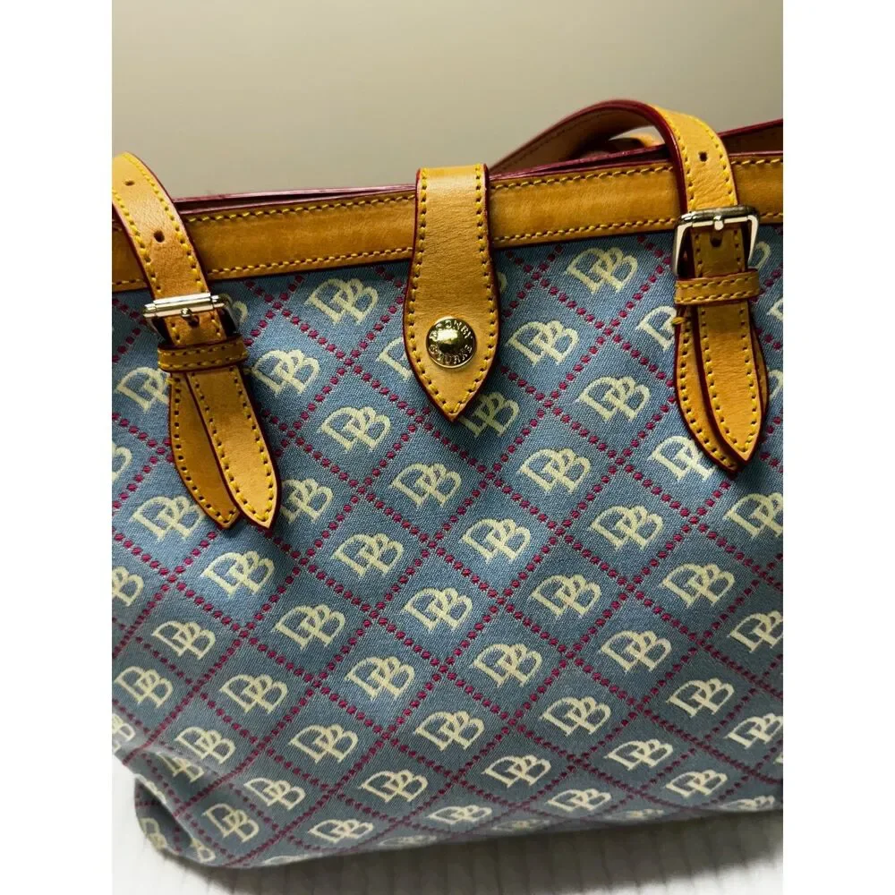 DOONEY & BOURKE East West Monogram Tote Blue/Tan Leather